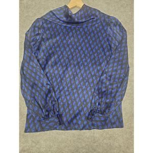 VTG B.G. Street Women's 12 Blue & Black Diamond Print Blouse